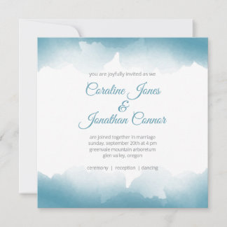 Faire-part de mariage carré aquarelle bleue