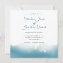 Faire-part de mariage carré aquarelle bleue