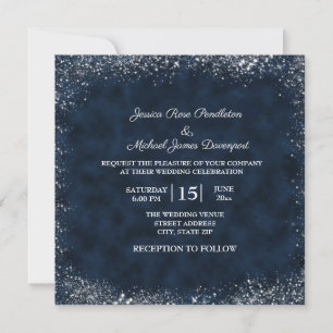 Faire-part de mariage carré bleu marine blanc pous