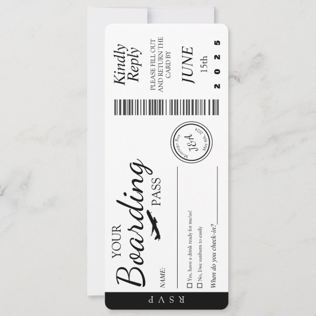 Faire-part de mariage- Carte d'embarquement RSVP (Devant)
