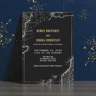 Faire-part de mariage carte vintage or sur fond no