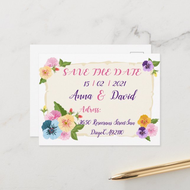 Faire-part de mariage, Cartes de sauvegarde de dat (Devant/Arrière en situation)