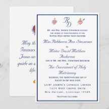 Faire-part de mariage catholique Navy-Blue Two Hea