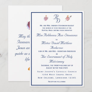 Faire-part de mariage catholique Navy-Blue Two Hea