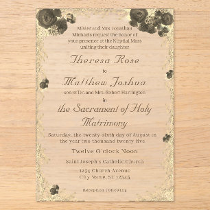 Faire-part de mariage catholique Rose