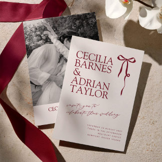 Faire-part de mariage CECILIA Bourgogne avec ruban