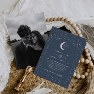 Faire-part de mariage céleste arqué Navy Photo
