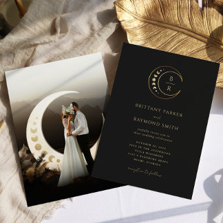 Faire-part de mariage céleste de la Lune d'or noir