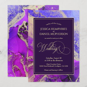Faire-part de mariage céleste mauve dorée
