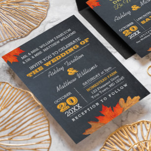 Faire-part de mariage Chalkboard de feuilles d'aut
