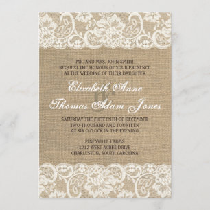 Faire-part de mariage CHAUD rustique de toile de