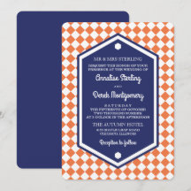 Faire-part de mariage Checkered orange et du bleu