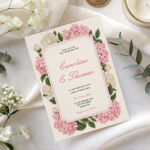 faire-part de mariage chic à fleurs rose pâle blus