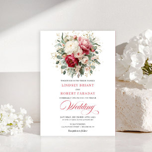 Faire-part de mariage chic Boho rouge blush or