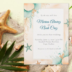 Faire-part de mariage chic et côtier à l'aquarelle
