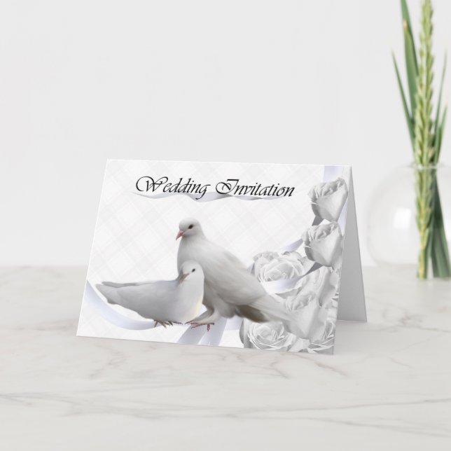 Faire-part de mariage - Chiens blancs, Roses (Devant)