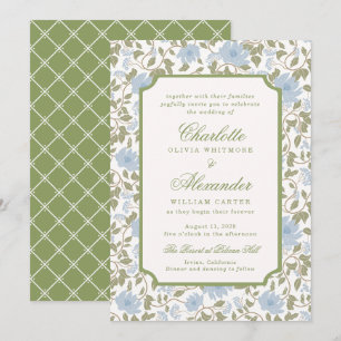 Faire-part de mariage Chintz Lotus Floral Sage Blu