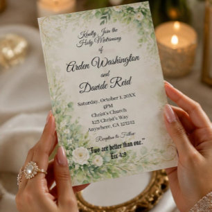 Faire-part de mariage chrétien floral vert sauge