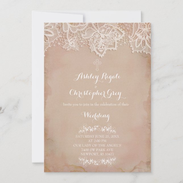 Faire-part de mariage chrétienne vintage (Devant)