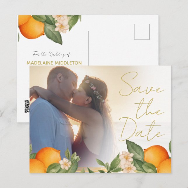 Faire-part de mariage Citrus Oranges Photo à perso (Devant / Derrière)