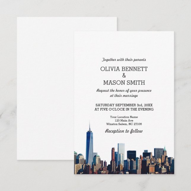 Faire-part de mariage Cityscape de New York (Devant / Derrière)