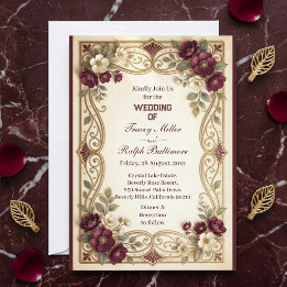 Faire-part de mariage classique aux roses bordeaux