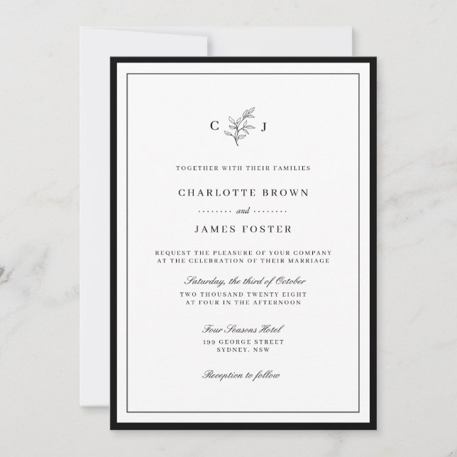Faire-part de mariage classique élégant en feuille (Devant)