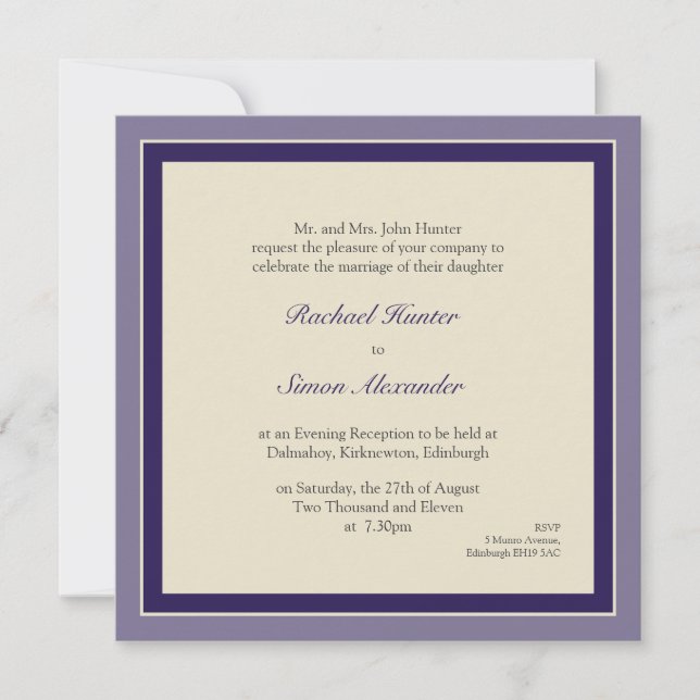 Faire-part de mariage classique simple - violet (Devant)