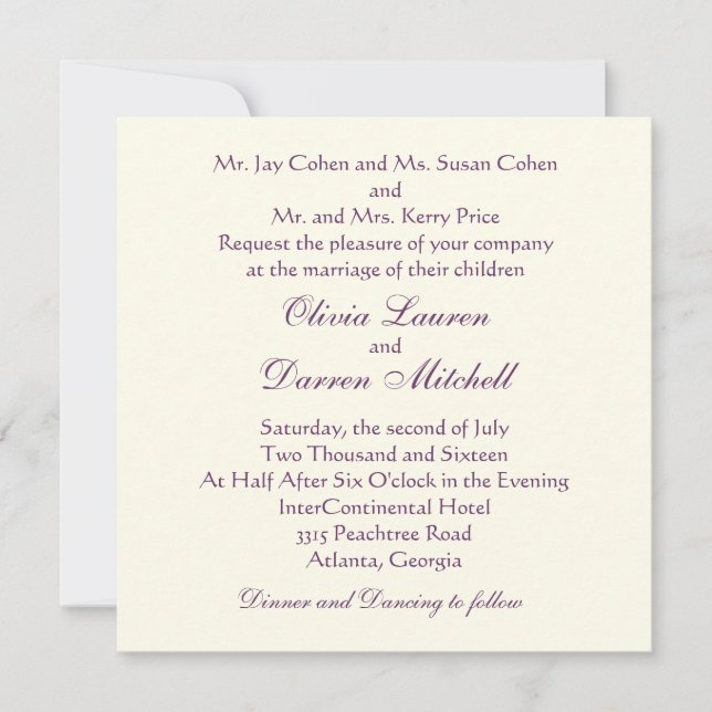 Faire-part de mariage classique traditionnel - vio (Devant)