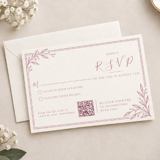 Faire-Part de Mariage Code QR Bordure de Feuilles