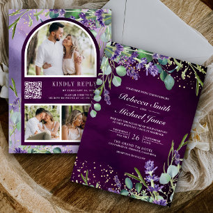 Faire-part de mariage code QR lavande eucalyptus p