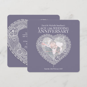 Faire-part de mariage coeur en dentelle 13 ans