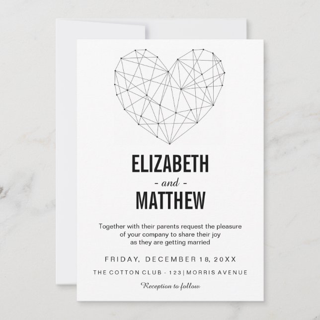Faire-part de mariage| coeur géométrique| Carte in (Devant)