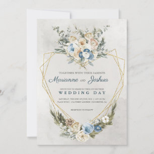 Faire-part de mariage cœur géométrique or élégant