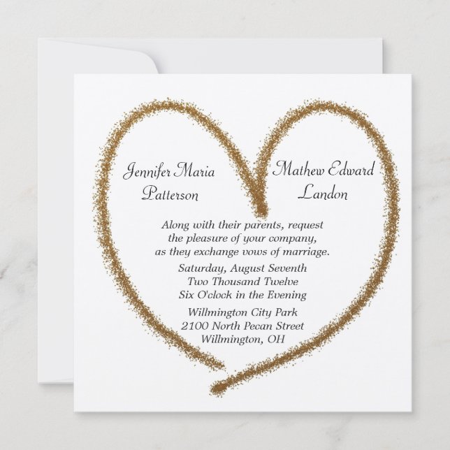 Faire-part de mariage coeur Parties scintillant or (Devant)