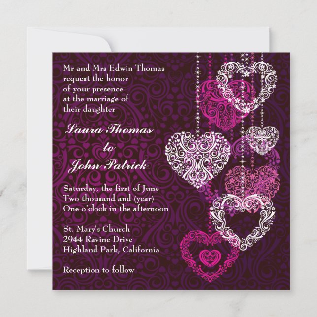 Faire-part de mariage coeurs (Devant)