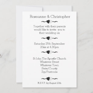 Faire-part de mariage Coeurs Noir Et Blanc
