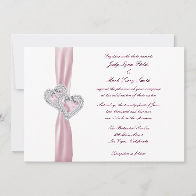 Faire-part de mariage Coeurs roses personnalisés (Devant)