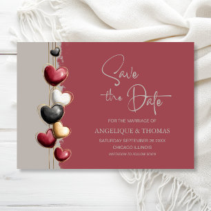 Faire-part de mariage coeurs rouges et roses