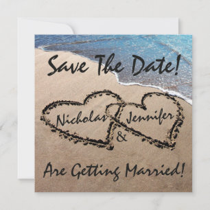Faire-Part de Mariage Coeurs Sable Plage Enregistr