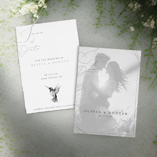 Faire-part de mariage colibri noir et blanc