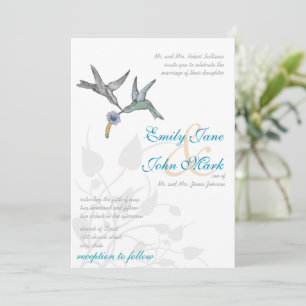 Faire-part de mariage colibris corail lilas aqua