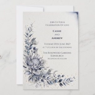 Faire-part de mariage Colombe Ruban Nœud Bleu Blus