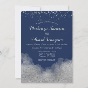 Faire-part de mariage Confetti en argent bleu mari