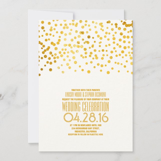 Faire-part de mariage Confetti Or Moderne (Devant)