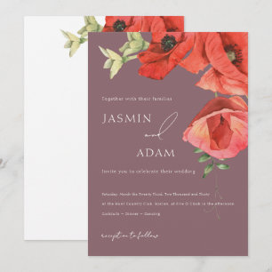 Faire-part de mariage Coquelicots violets et rouge