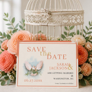 Faire-part de mariage corail colombes romantiques