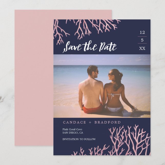 Faire-part de mariage coraux roses blush peints En (Devant / Derrière)