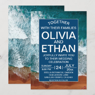 Faire-part de mariage côtière bleu marine classiqu