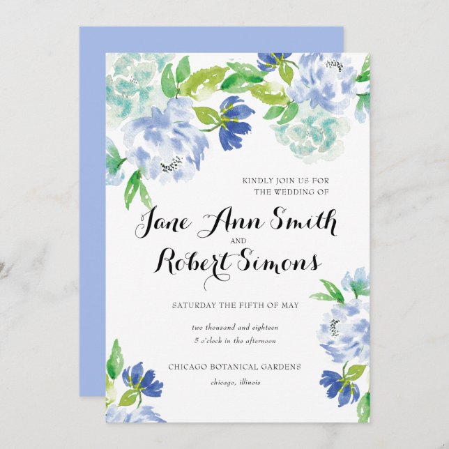 Faire-part de mariage couleur bleu et vert (Devant / Derrière)